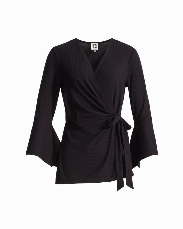 Anne Klein ANNE BLACK Ruffle Sleeve Wrap Top