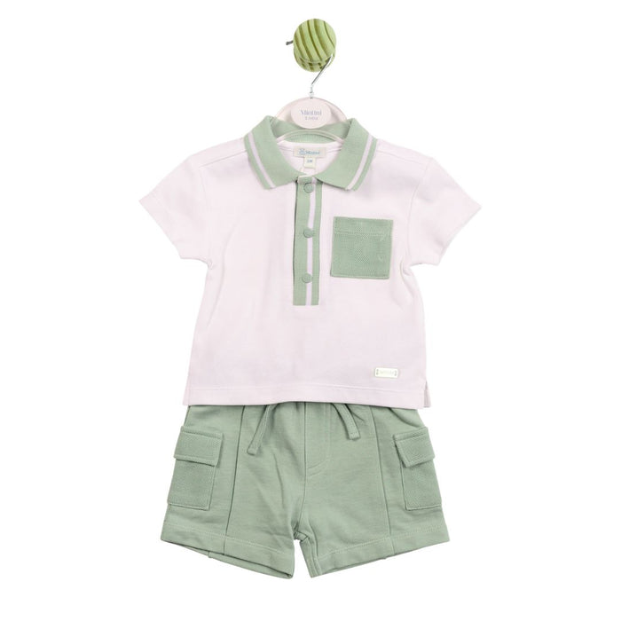 Sage & White Cargo Shorts & Polo Set