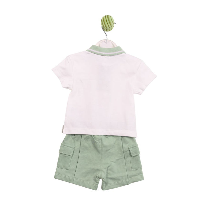 Sage & White Cargo Shorts & Polo Set