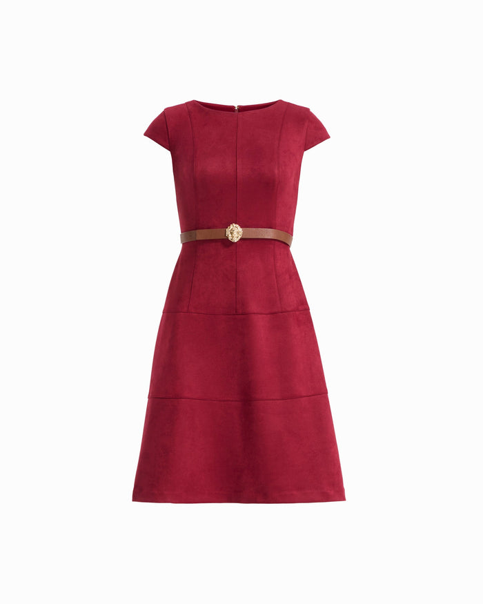 Anne Klein NEW BURGUNDY Scuba Suede Boat Neck Dress