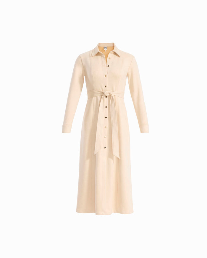 Anne Klein MACADAMIA Scuba Suede Tie Front Shirt Dress