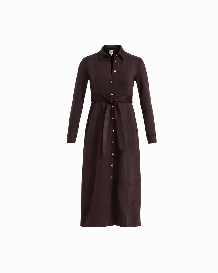 Anne Klein DEEP MAHOGANY Scuba Suede Tie Front Shirt Dress