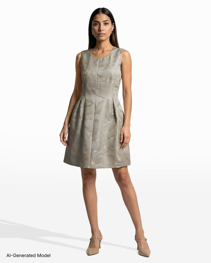 Anne Klein Seamed Satin Fit And Flare Dress With Pleats