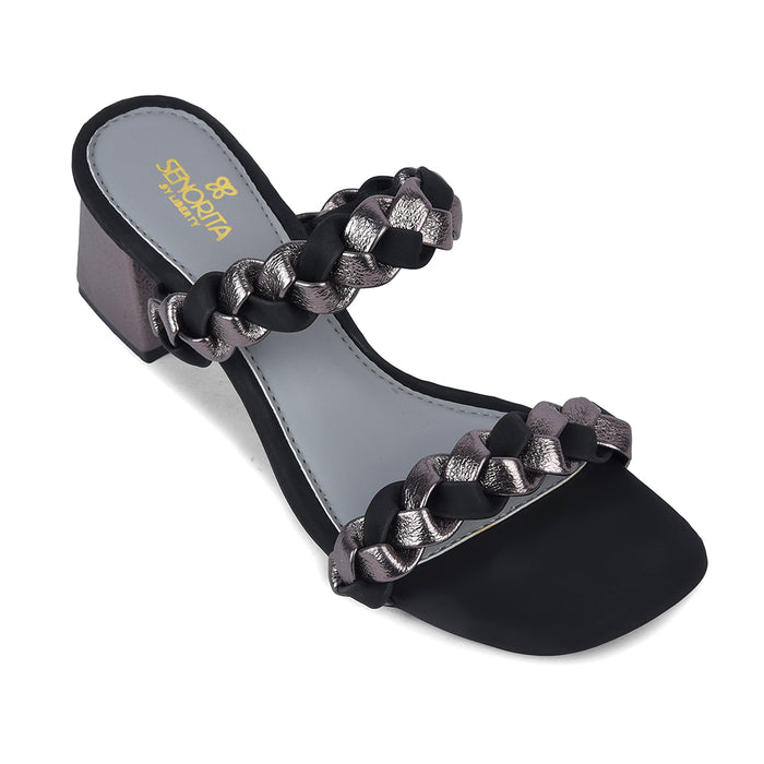 Senorita Sty 164E Black Casual Heeled Slippers For Women By Liberty