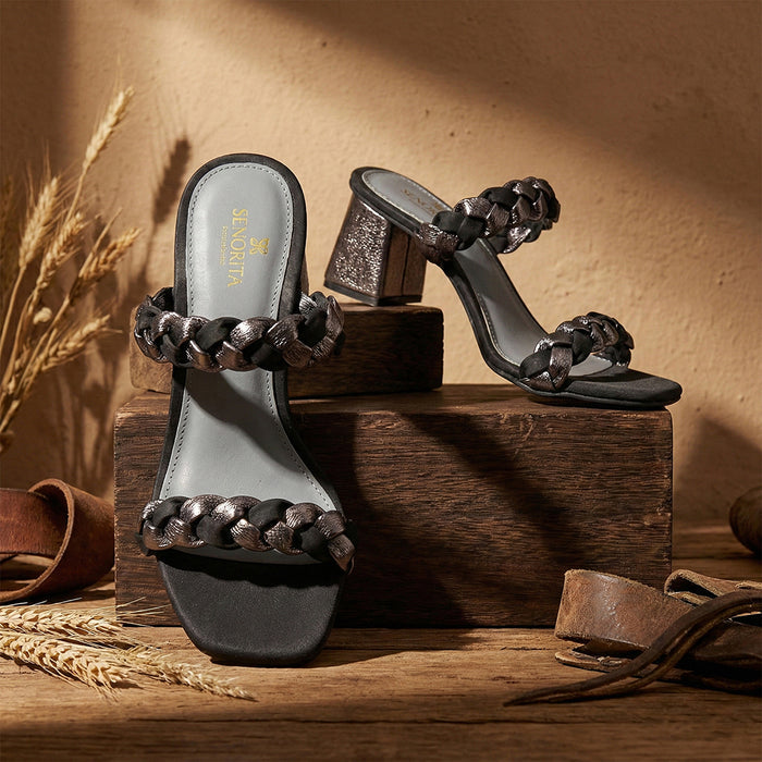 Senorita Sty 164E Black Casual Heeled Slippers For Women By Liberty