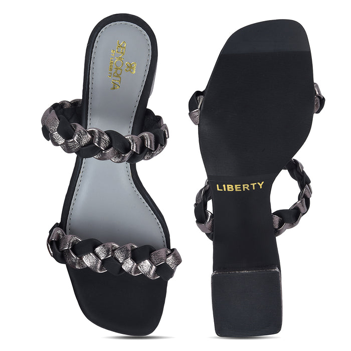 Senorita Sty 164E Black Casual Heeled Slippers For Women By Liberty