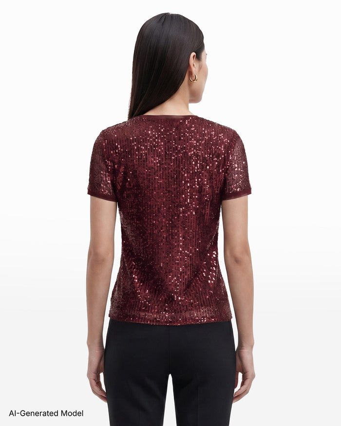 Anne Klein Sequin Crew Neck Knit Top