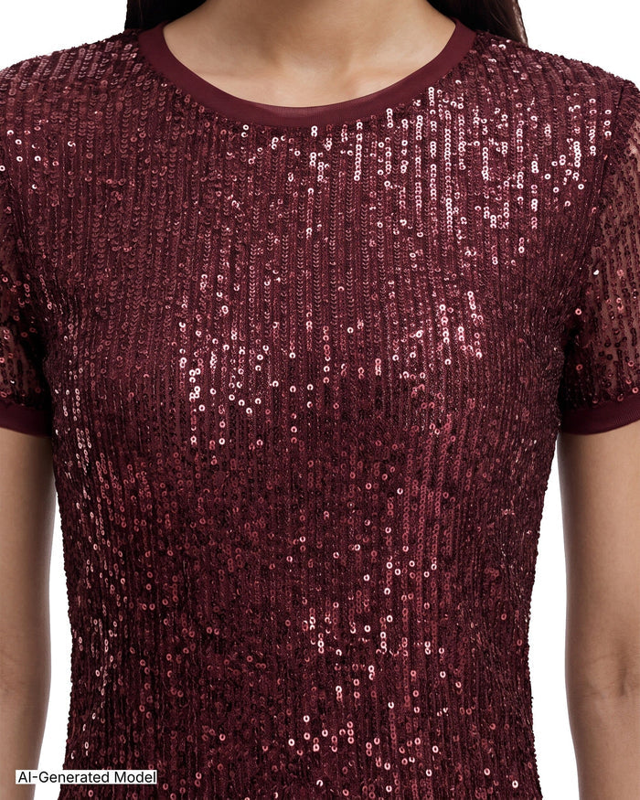Anne Klein Sequin Crew Neck Knit Top