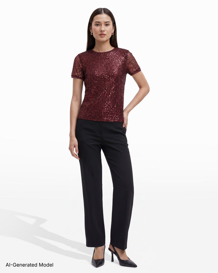 Anne Klein Sequin Crew Neck Knit Top