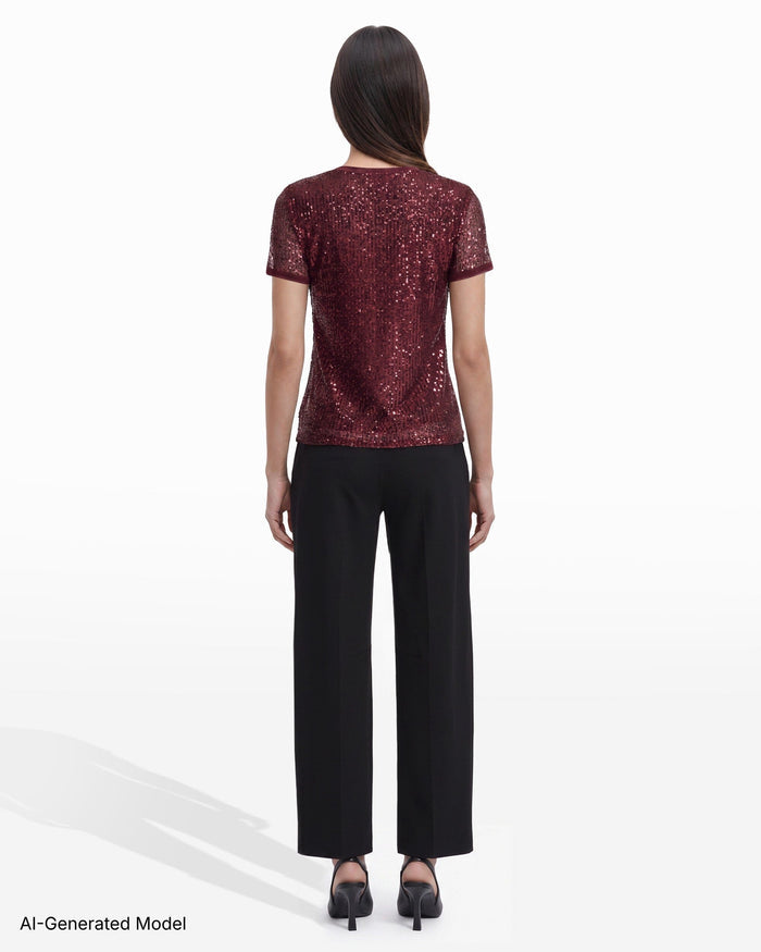 Anne Klein Sequin Crew Neck Knit Top