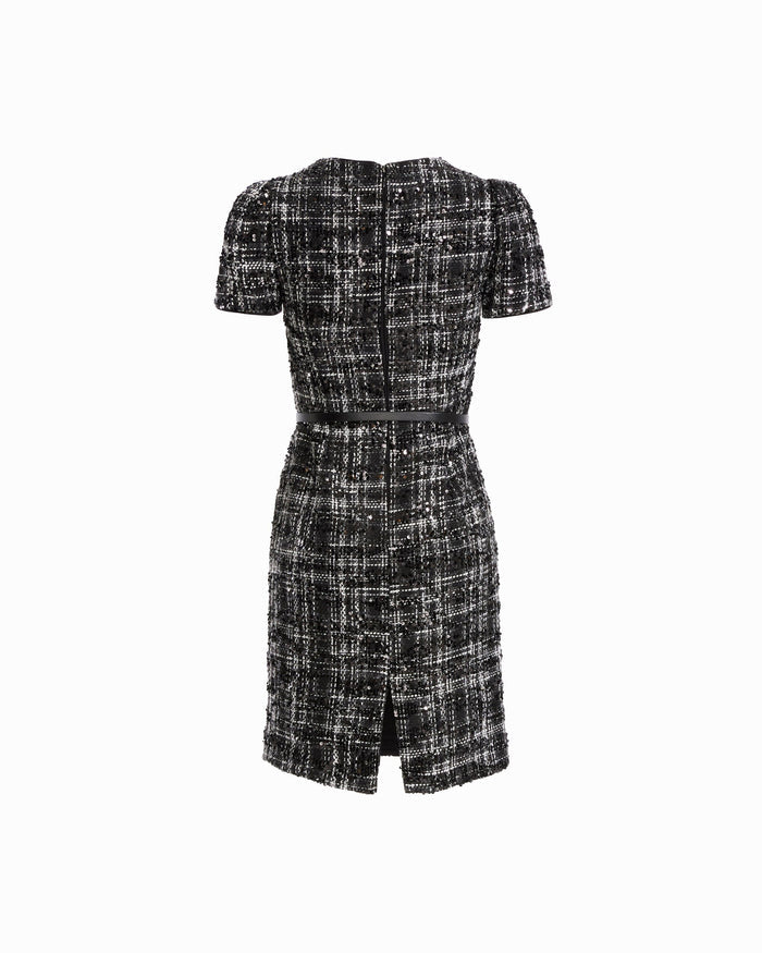 Anne Klein Sequin Tweed Belted Dress