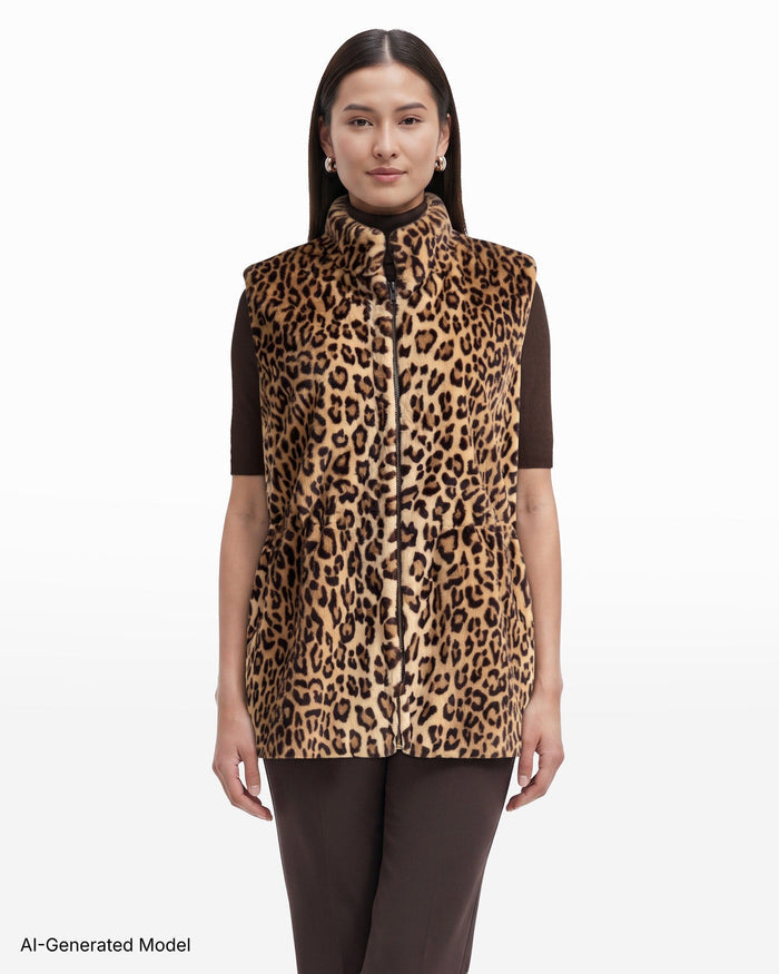 Anne Klein Shawl Neck Cheetah Vest