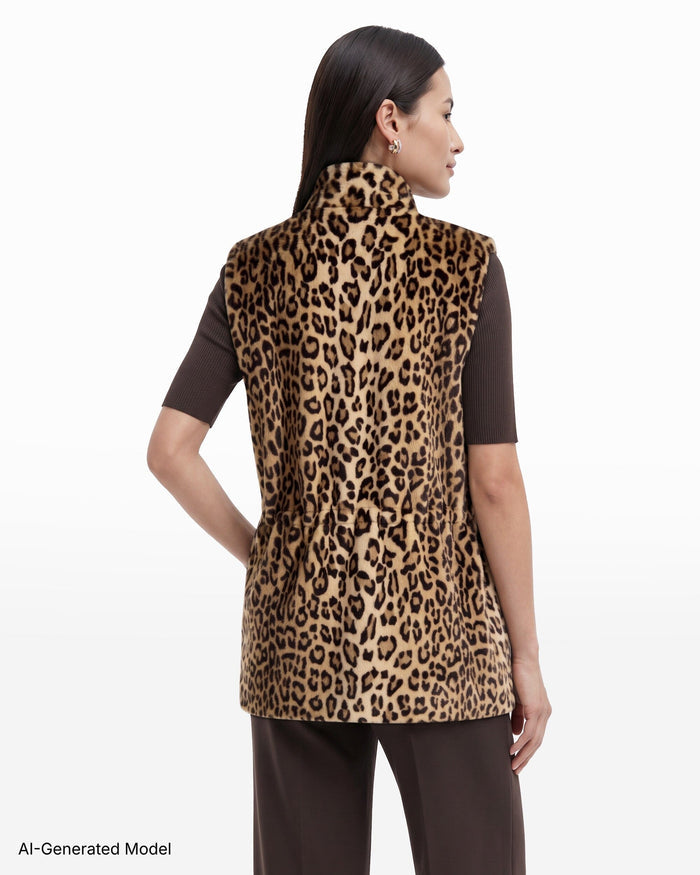 Anne Klein Shawl Neck Cheetah Vest