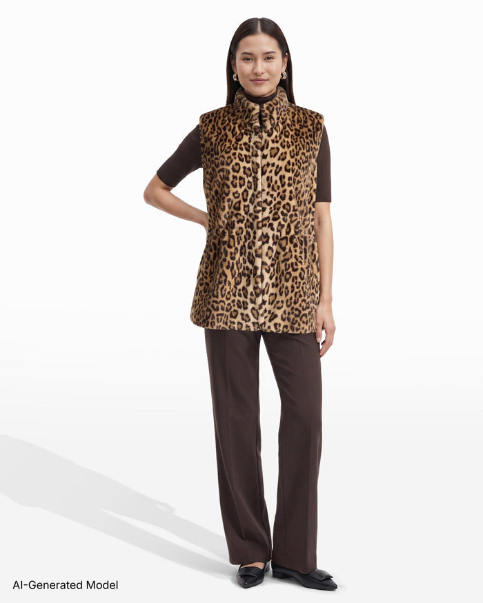 Anne Klein Shawl Neck Cheetah Vest