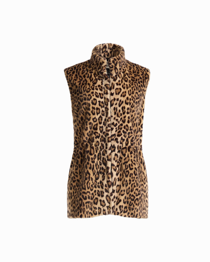 Anne Klein VICUNA MULTI Shawl Neck Cheetah Vest