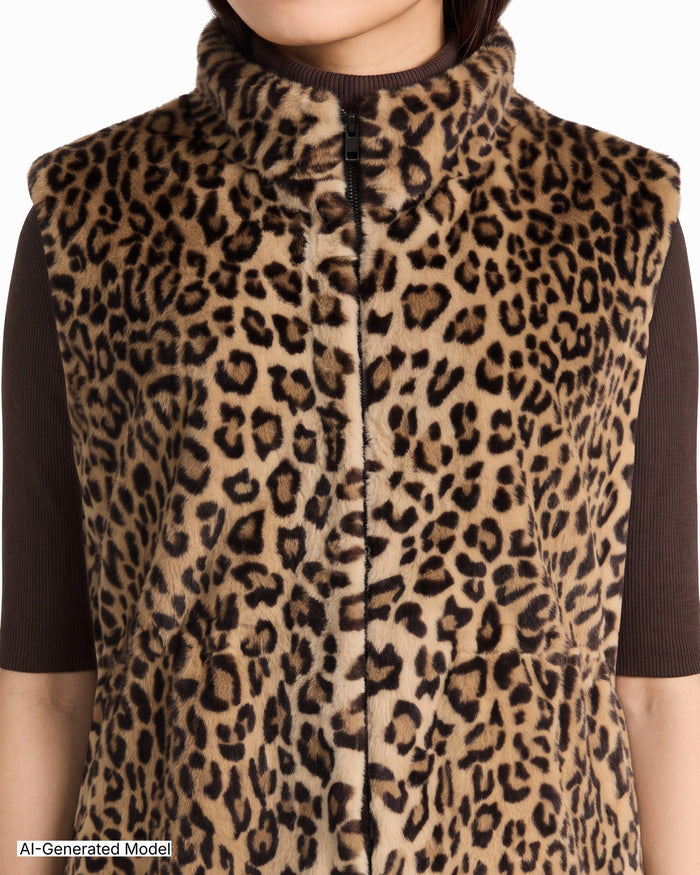 Anne Klein Shawl Neck Cheetah Vest