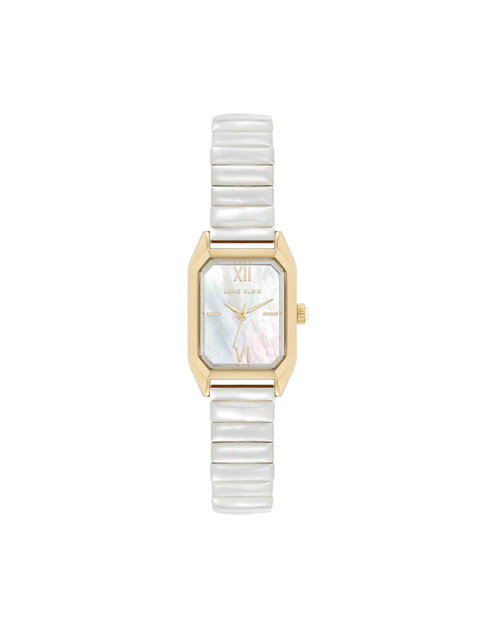 Anne Klein Mother-of-Pearl/Gold-Tone Shell Accented Expansion Band Watch