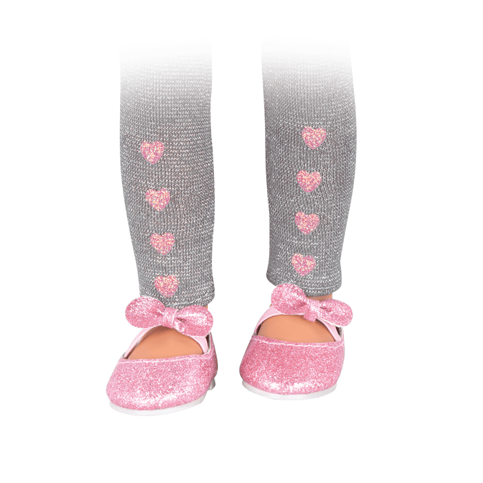 Silver glitter leggings and pink glitter shoes for 14-inch doll