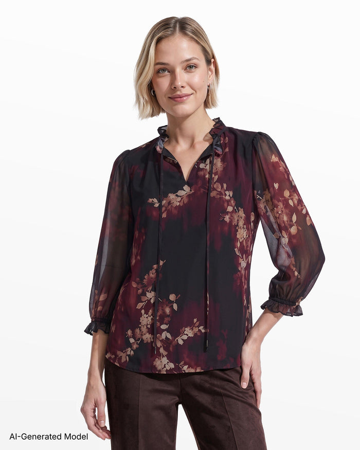 Anne Klein Shirred Sleeve Ruffle Top