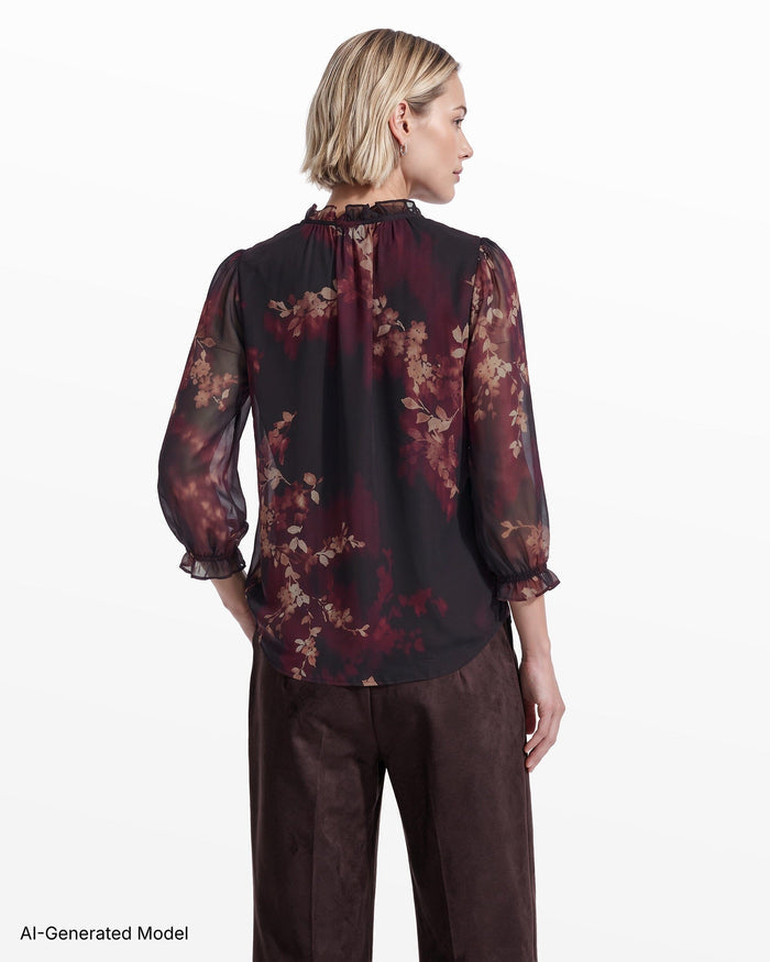 Anne Klein Shirred Sleeve Ruffle Top