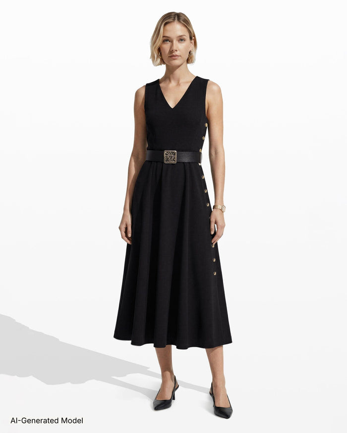 Anne Klein Side Button Midi Length Fit And Flare Dress