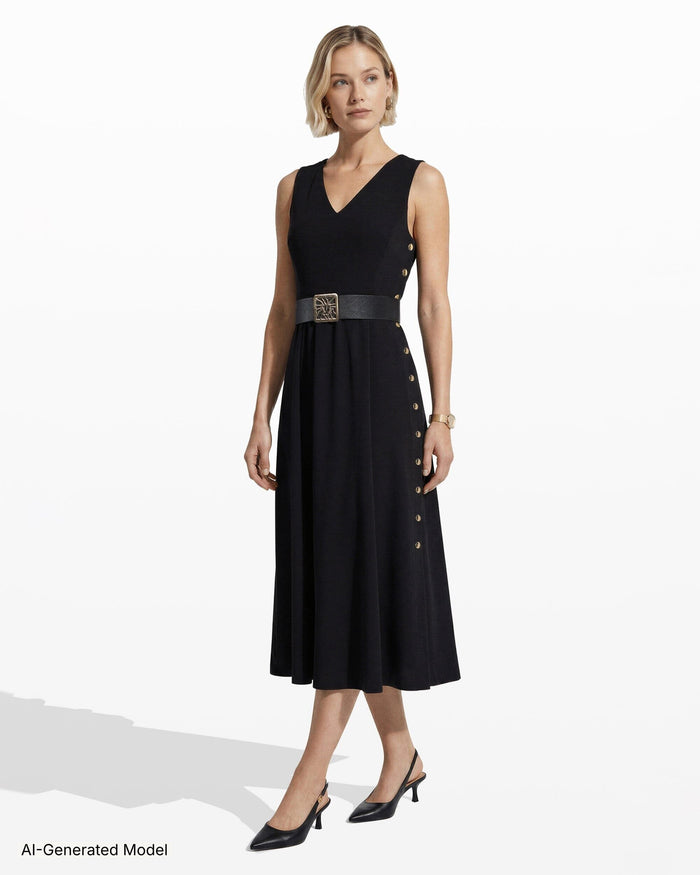 Anne Klein Side Button Midi Length Fit And Flare Dress