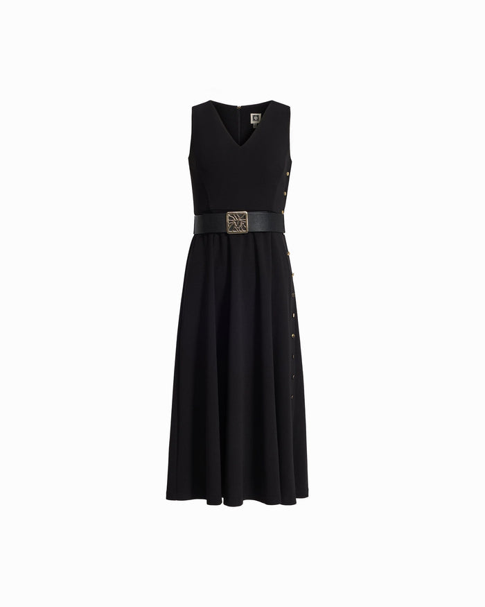 Anne Klein Side Button Midi Length Fit And Flare Dress