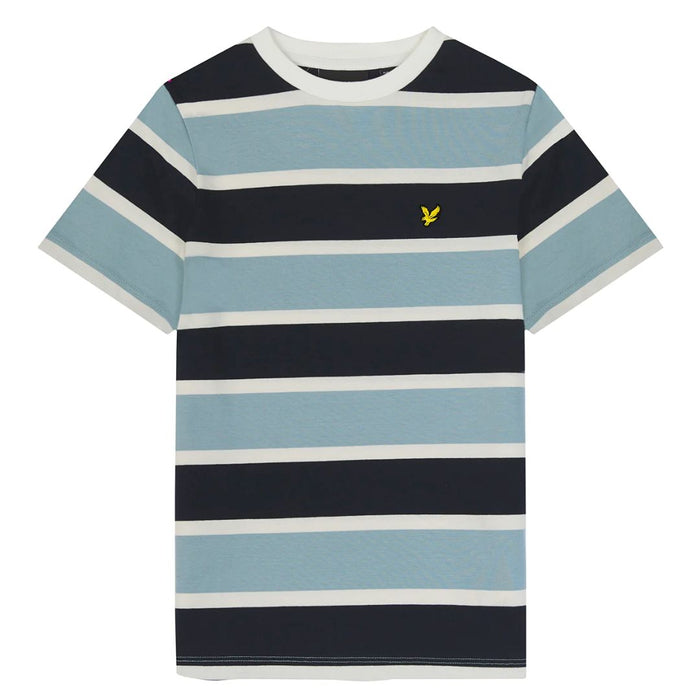 Slate Blue & Navy Striped Logo T-Shirt