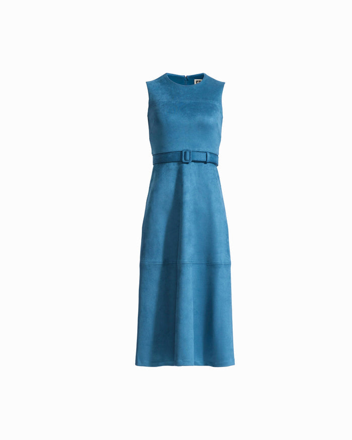Anne Klein DARK DUTCH BLUE Sleeveless Boat Neck A-Line Midi Dress