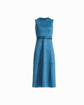 Anne Klein DARK DUTCH BLUE Sleeveless Boat Neck A-Line Midi Dress