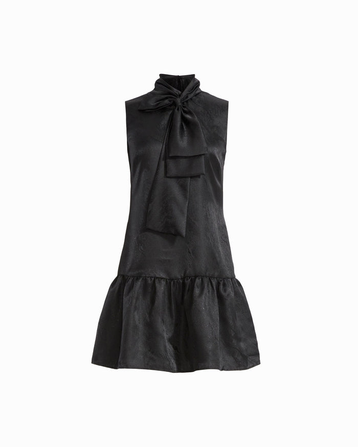 Anne Klein ANNE BLACK Sleeveless Bow Neck Tiered Jacquard Dress
