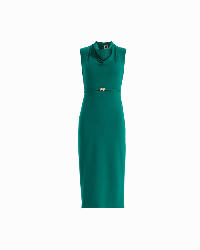 Anne Klein DEEP JADE Sleeveless Cowl Neck Midi Dress