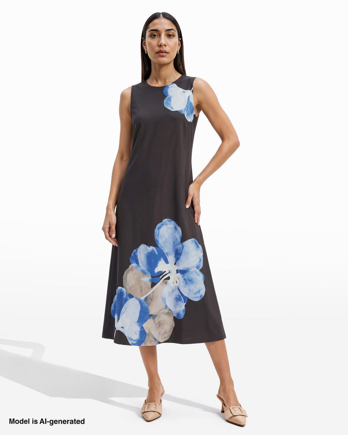 Anne Klein Sleeveless Crew Neck A-Line Midi Dress