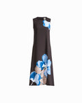 Anne Klein ANNE BLACK MULTI Sleeveless Crew Neck A-Line Midi Dress