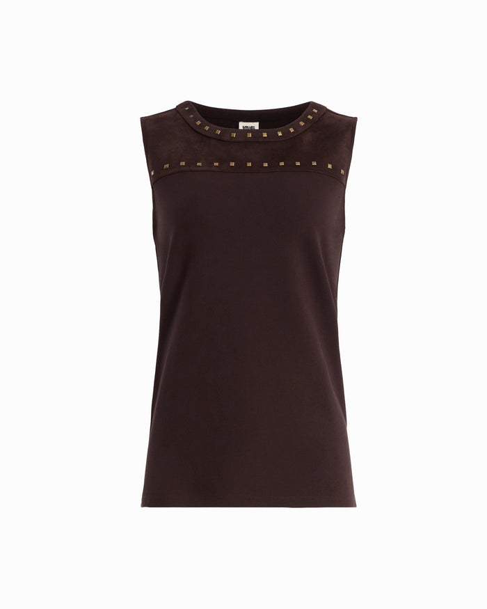 Anne Klein DEEP MAHOGANY Sleeveless Stud Trim Top