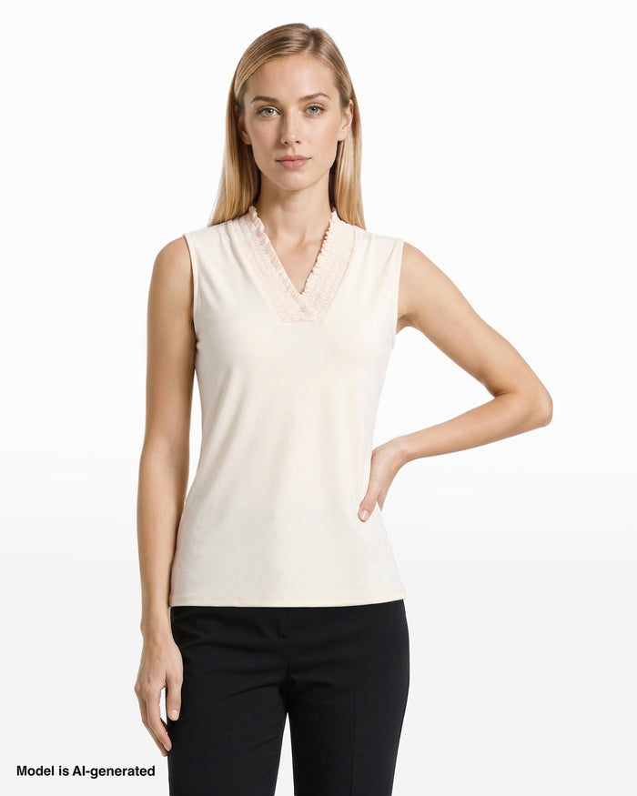 Anne Klein Smocked Neckline Sleeveless Top