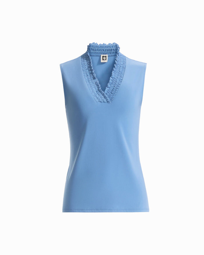 Anne Klein DUTCH BLUE Smocked Neckline Sleeveless Top