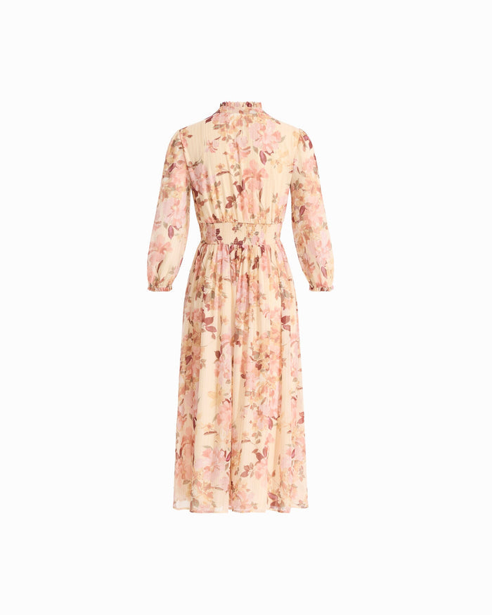 Anne Klein Smocked Waist V-Neck Midi Dress