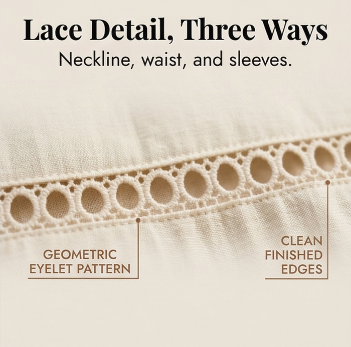 Solenne – Women's Breathable Cotton Linen Lace Midi Dress