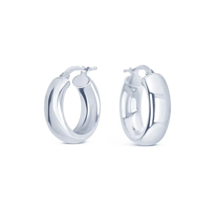 chunky white gold hoop earrings, thick round hoop earrings, shiny white gold, white background
