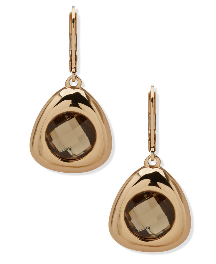 Anne Klein Gold Tone Stone and Metal Drop Pierced Earrings