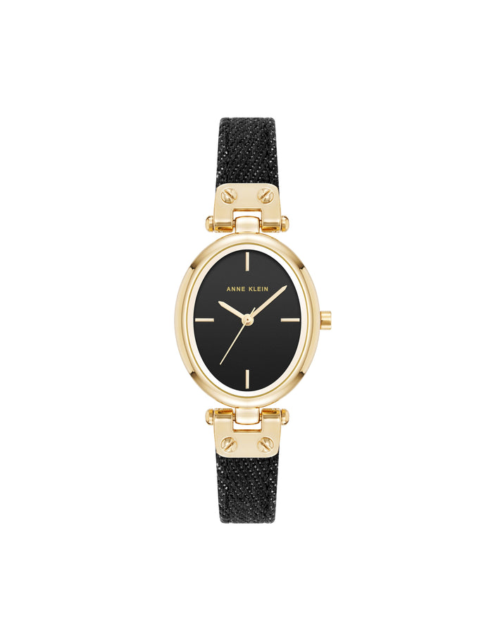 Anne Klein Black/Gold-Tone Strap Watch
