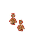 Anne Klein Gold Tone Textured Double Flower Drop Clip Earrings