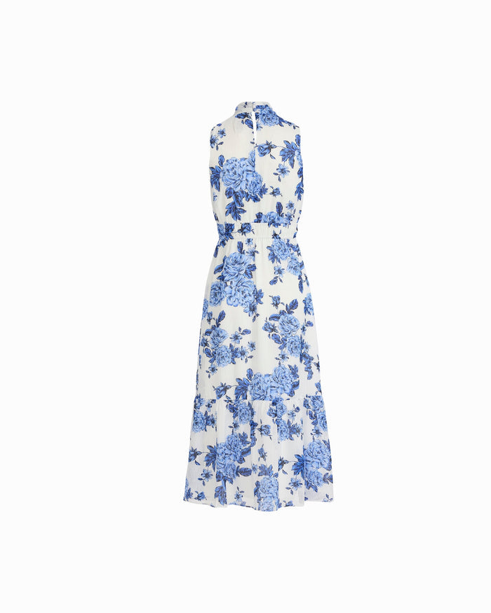 Anne Klein Tie Neck Tiered Construction Midi Length Dress