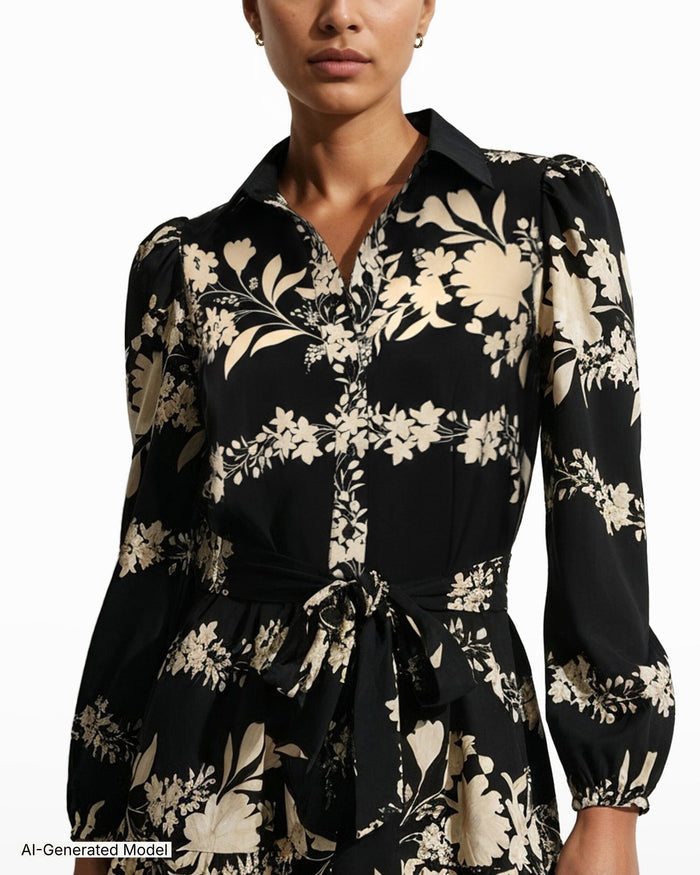 Anne Klein Tiered Collared Shirt Dress