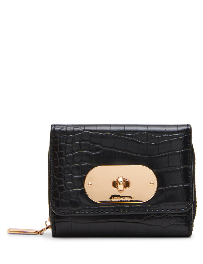 Anne Klein Black Croc Trifold Turnlock Wallet