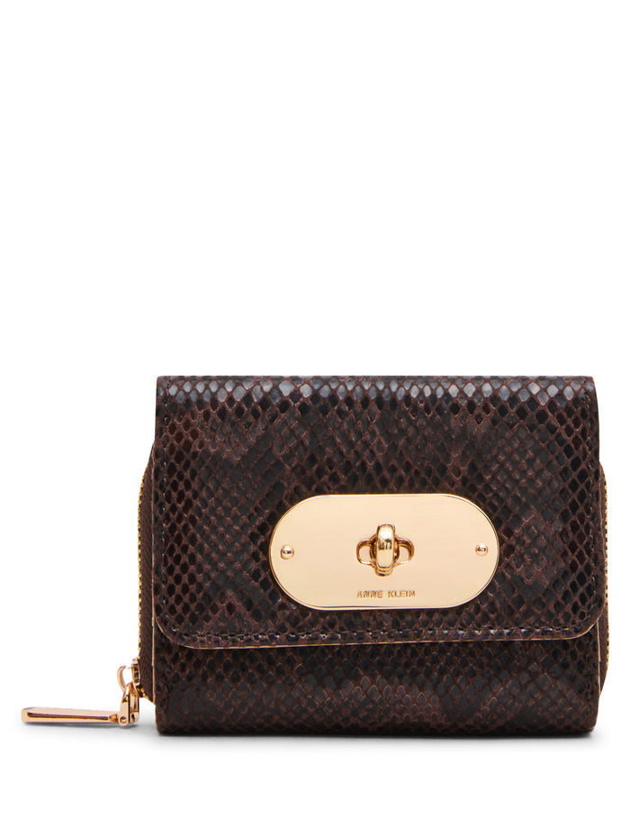 Anne Klein Espresso Multi Snake Trifold Turnlock Wallet