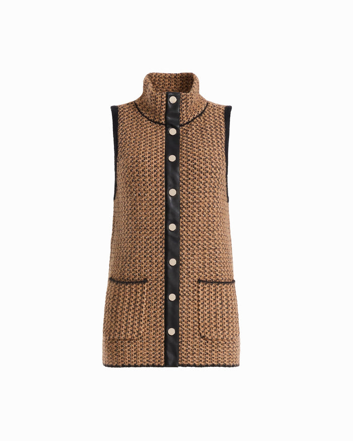 Anne Klein VICUNA MULTI Turtleneck Sleeveless Vest with Trim