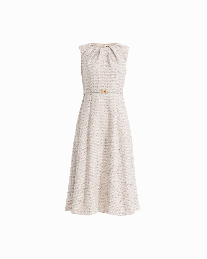 Anne Klein LT MACADAMIA MULTI Tweed Midi Dress