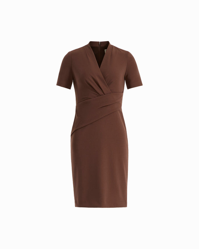 Anne Klein MOLASSES Twist Faux Wrap Short Sleeve Dress